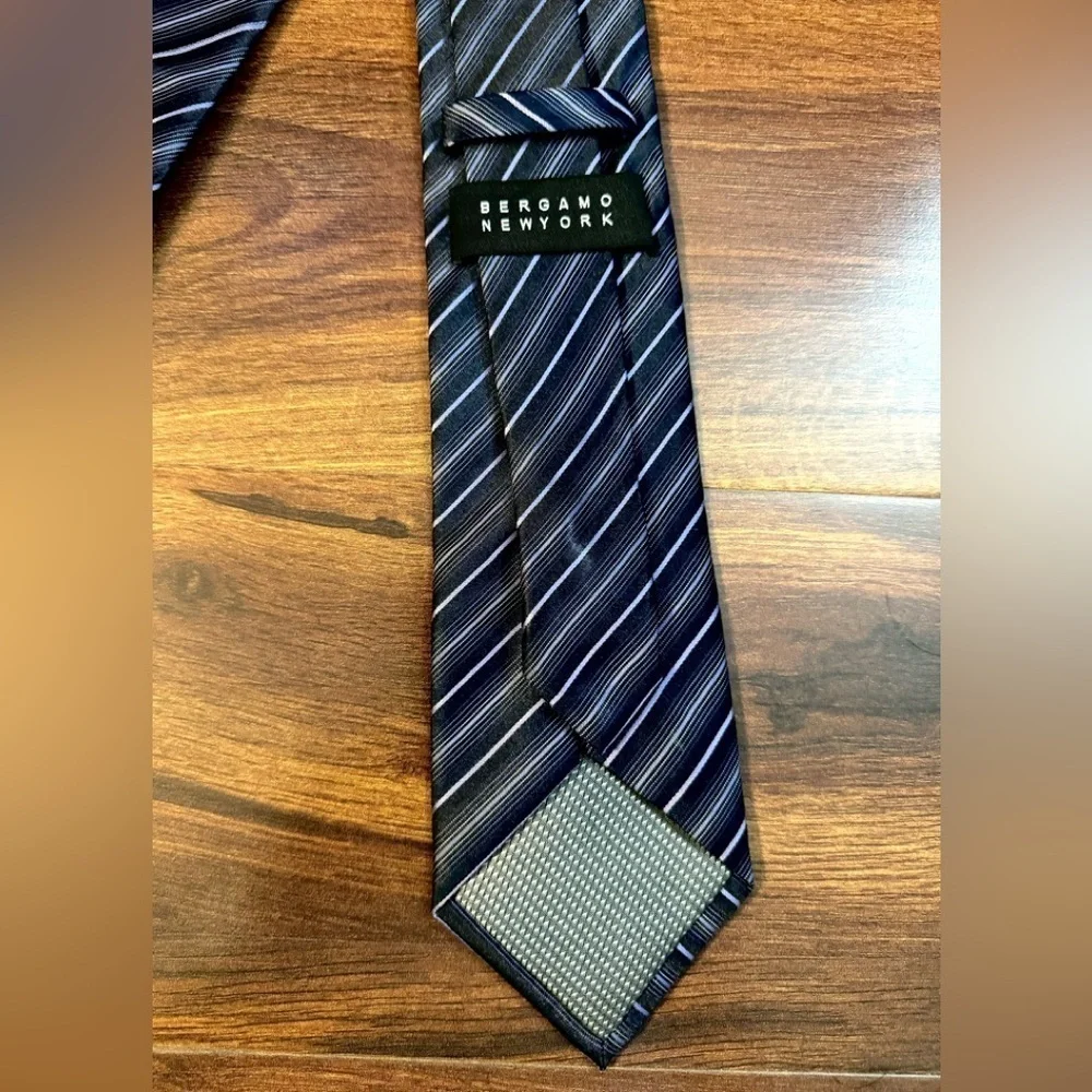 BERGAMO New York Stripes on Black HandMade Repp Tie